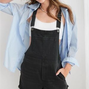 Aerie Overalls Jean Shorts Womens M Black Shortalls Y2K 90s Retro Boho Raw Hem